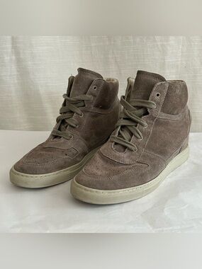 Common Projects Women's Suede Designer High-Top Sneakers in Taupe Brown